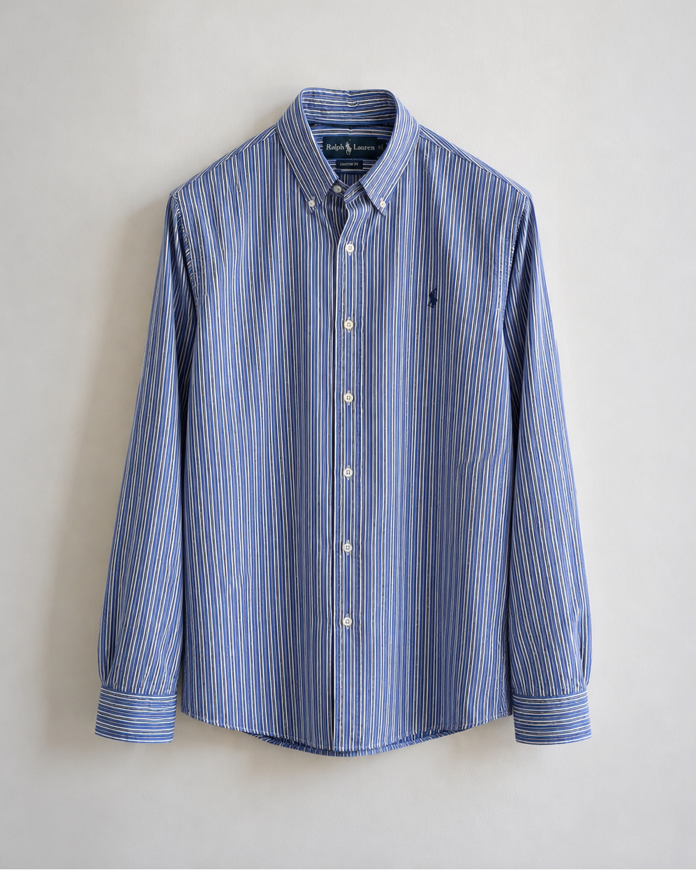 Authentic vintage Ralph Lauren blue navy and white striped button down shirt