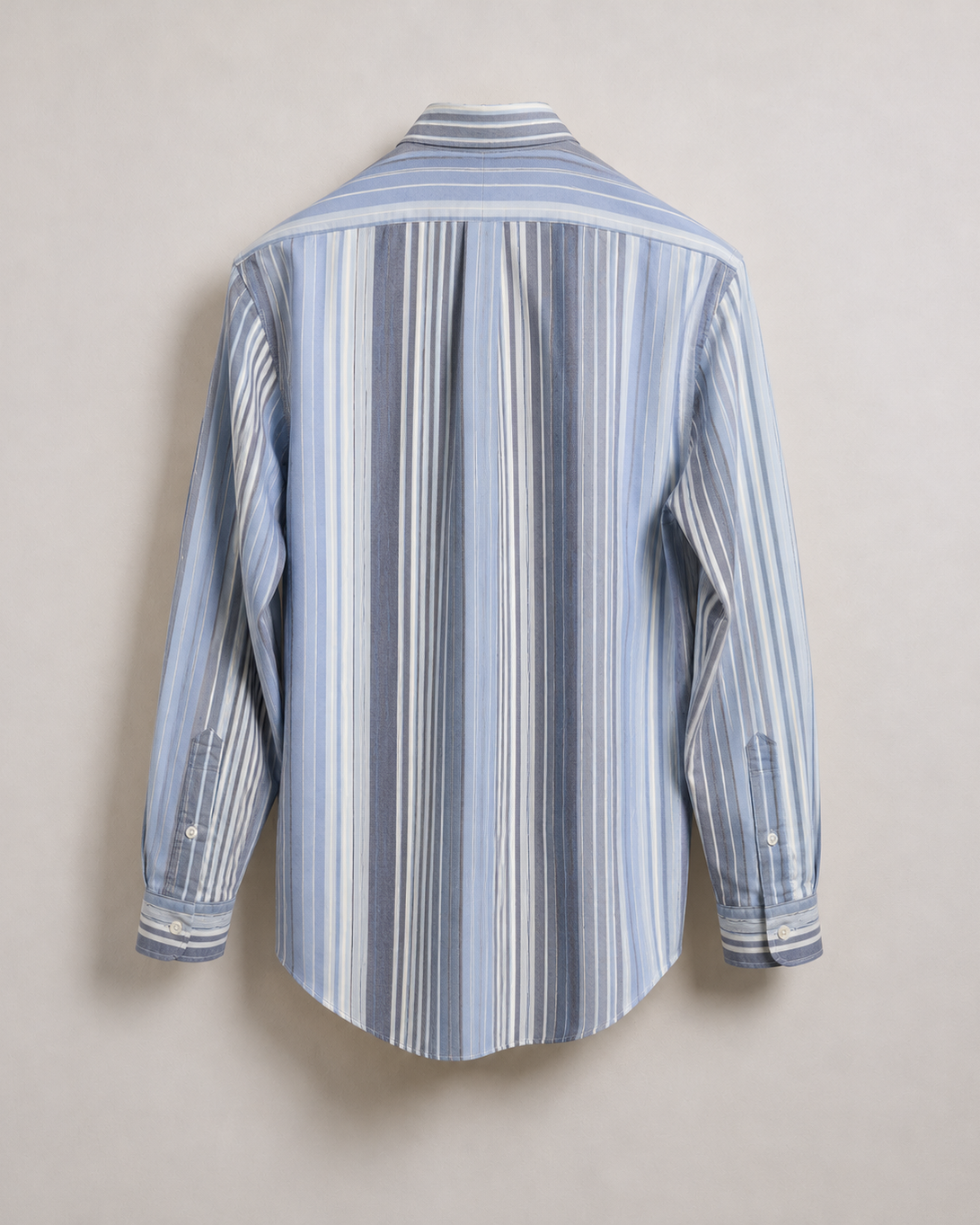 Back view of pre-loved Polo Ralph Lauren blue striped Oxford shirt