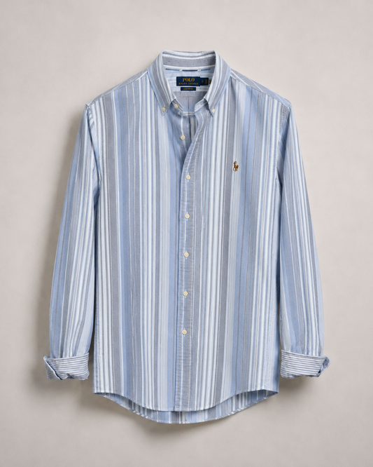 Authentic pre-loved Polo Ralph Lauren blue striped cotton button down shirt