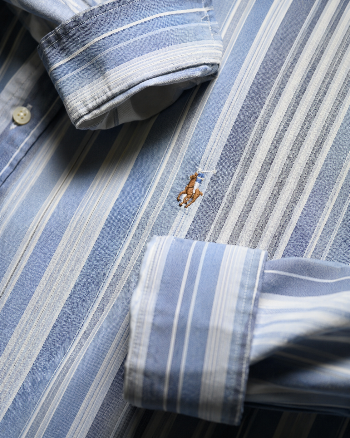 Embroidered Polo Ralph Lauren pony logo on blue striped pre shirtloved