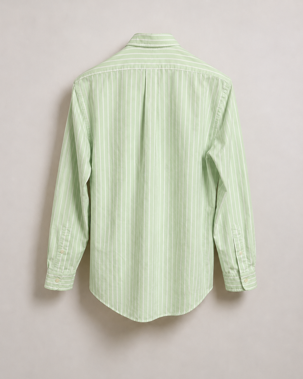 Back view of vintage Ralph Lauren mint green white striped Oxford shirt