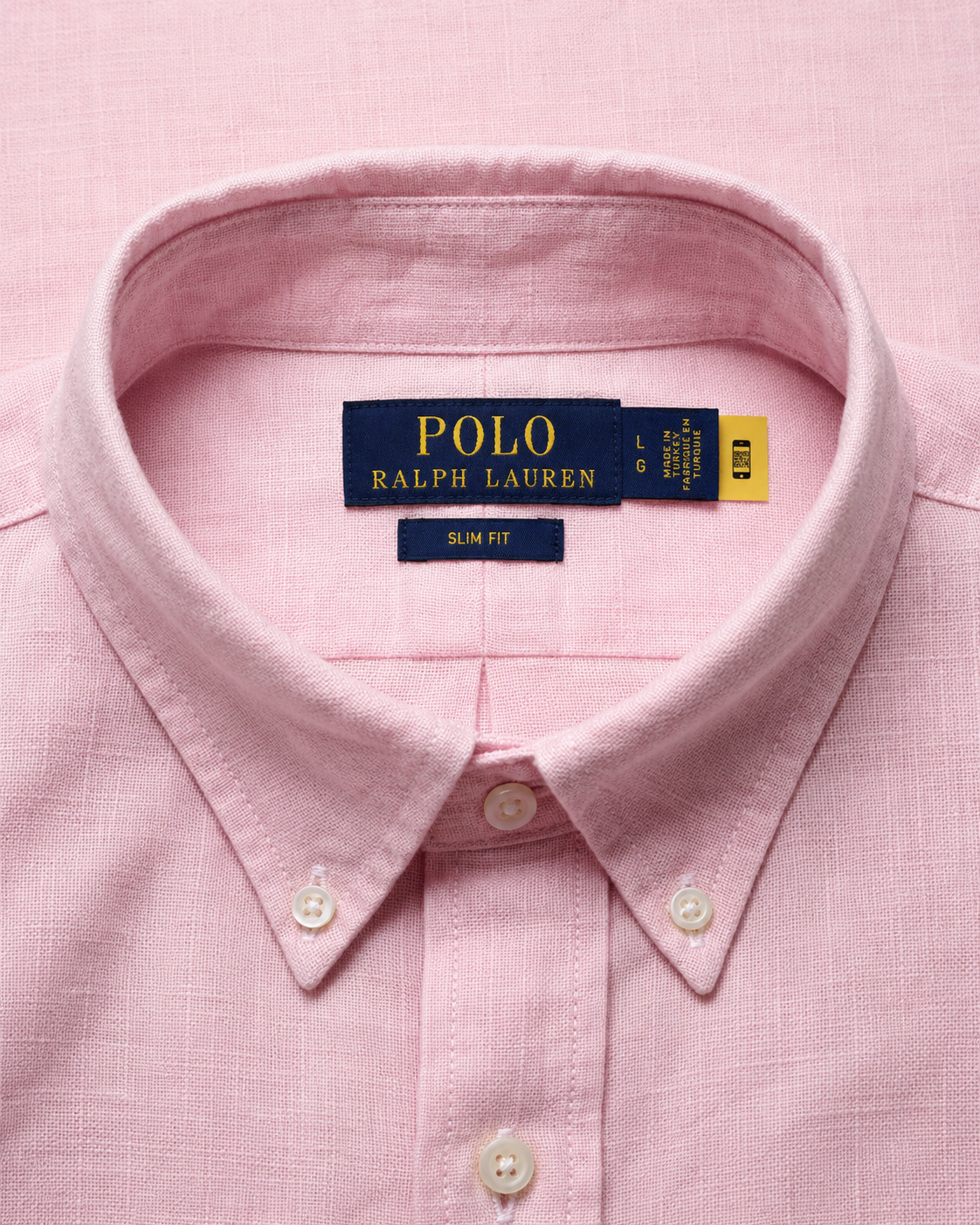 Polo Ralph Lauren slim fit rose hamptons pink linen oversized shirt slim fit collar and label detail