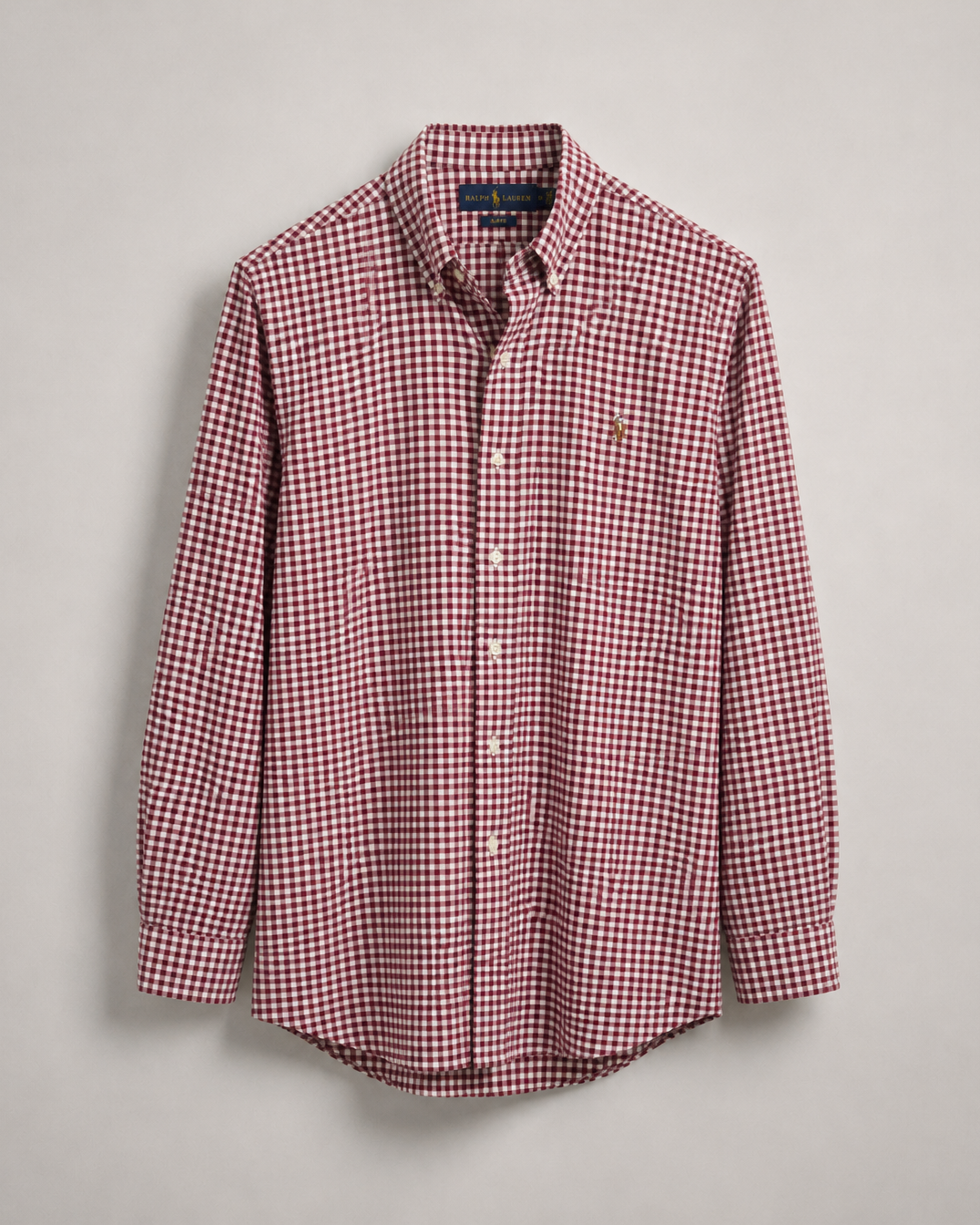 pre-loved Ralph Lauren burgundy white gingham shirt slim fit button down