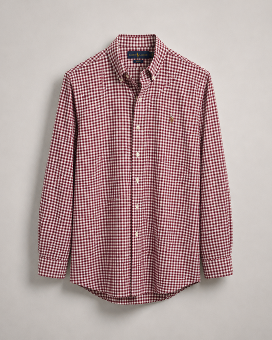 pre-loved Ralph Lauren burgundy white gingham shirt slim fit button down