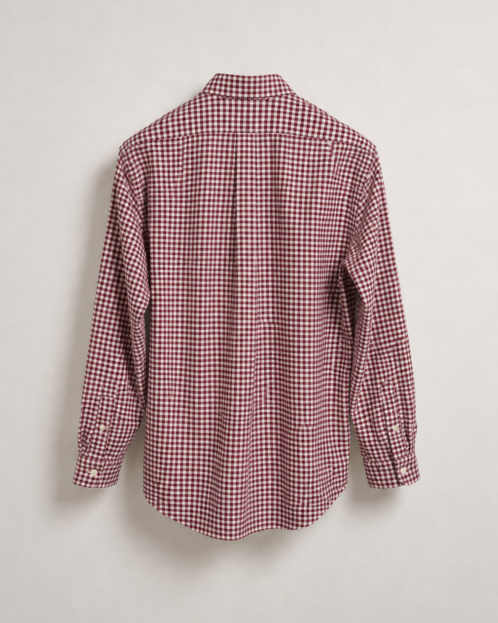 Back view of pre-loved Ralph Lauren burgundy white gingham shirt