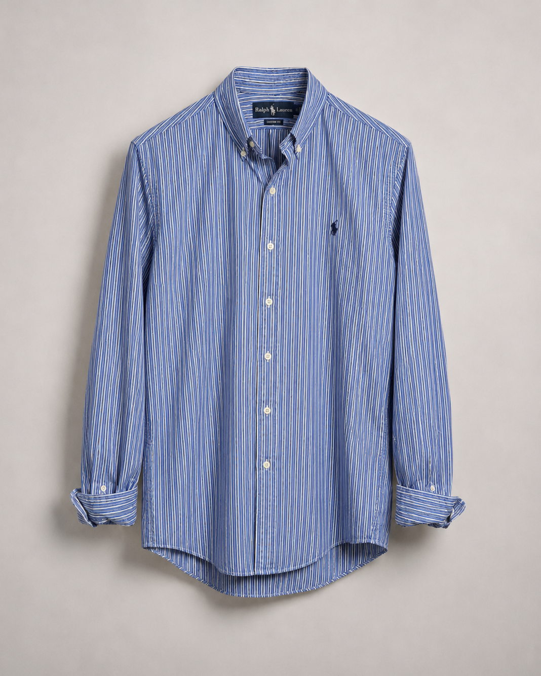 vintage Ralph Lauren navy blue and white striped button down shirt