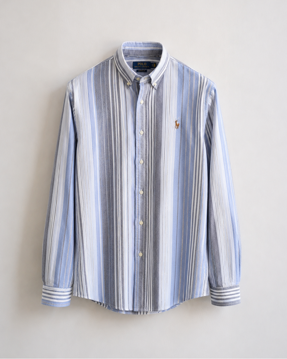 pre-loved Polo Ralph Lauren blue striped Oxford shirt custom fit button down