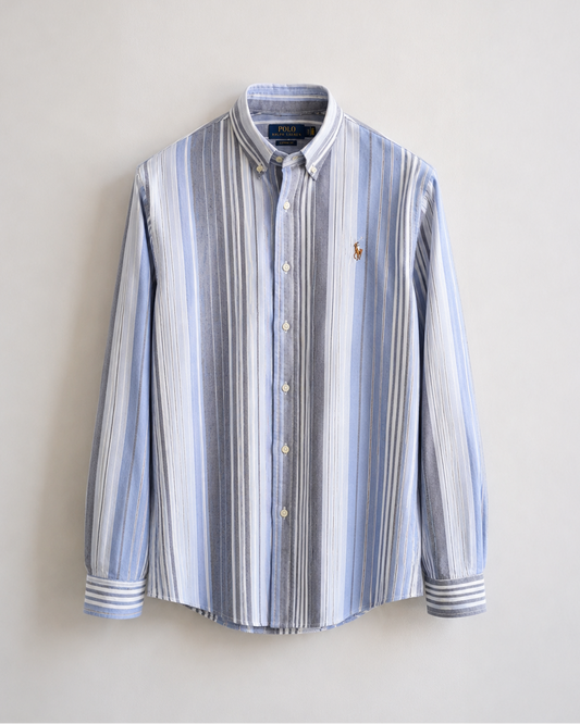 pre-loved Polo Ralph Lauren blue striped Oxford shirt custom fit button down