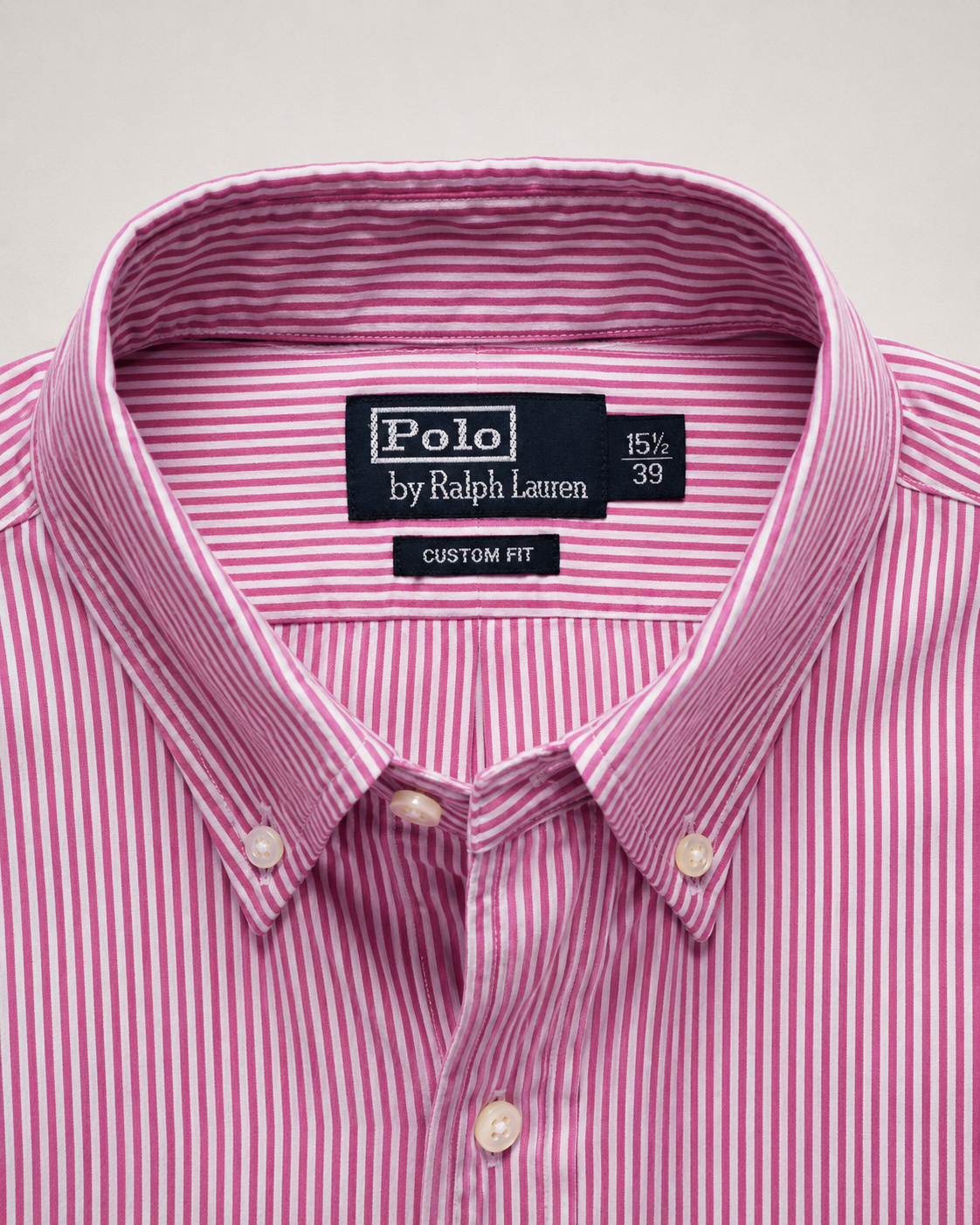 Polo Ralph Lauren custom fit vintage white and pink striped shirt collar and label detail